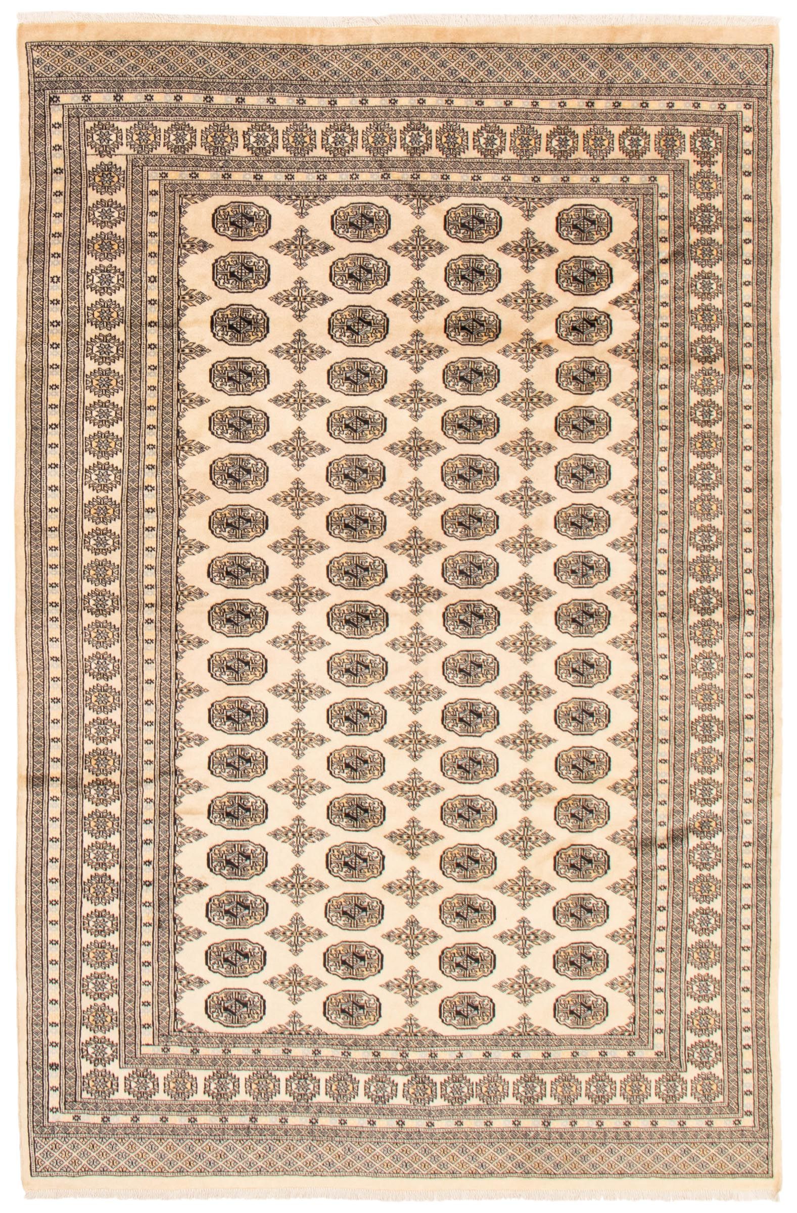 359201 eCarpet Gallery Large Area Rug for Living Room Hand-Knotted Wool Rug Finest Peshawar Bokhara Bordered Ivory Rug 6'6 x 9'8 Bedroom 