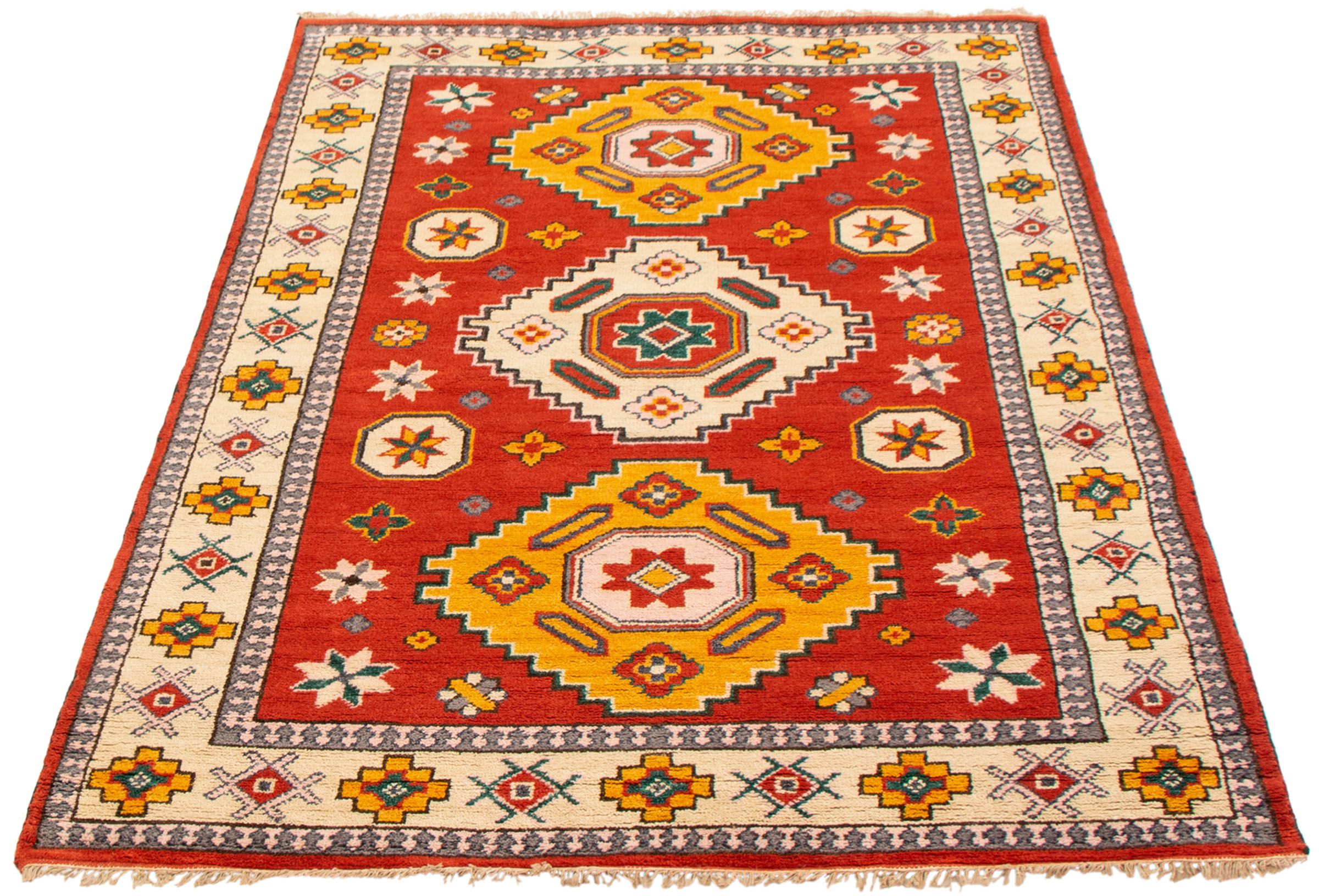 360410 Finest Khal Mohammadi Bordered Red Rug 5'9 x 8'0 Hand-Knotted Wool Rug Bedroom eCarpet Gallery Area Rug for Living Room 