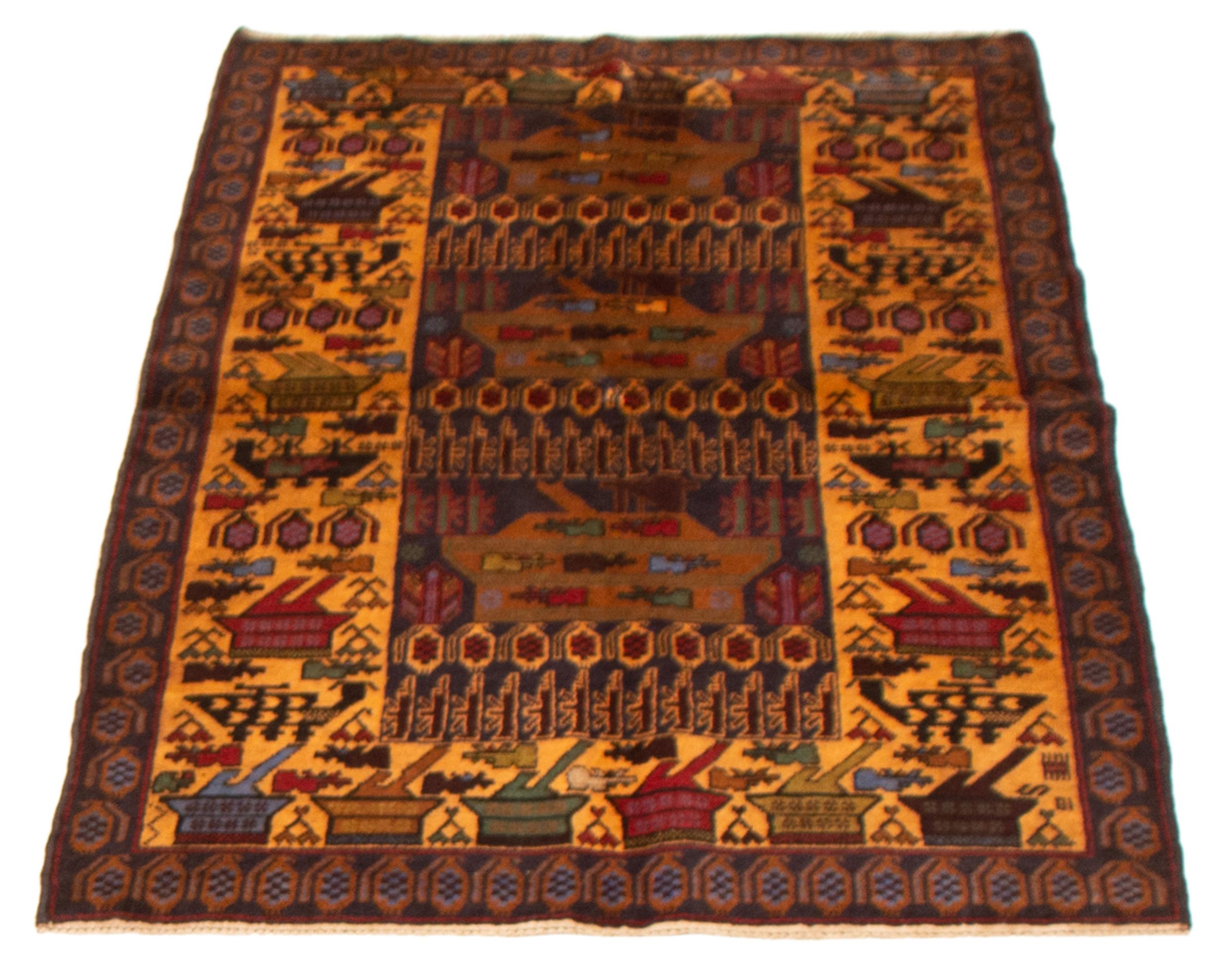 Rare War Bordered Blue Rug 3'10 x 6'4 365409 Hand-Knotted Wool Rug Bedroom eCarpet Gallery Area Rug for Living Room 