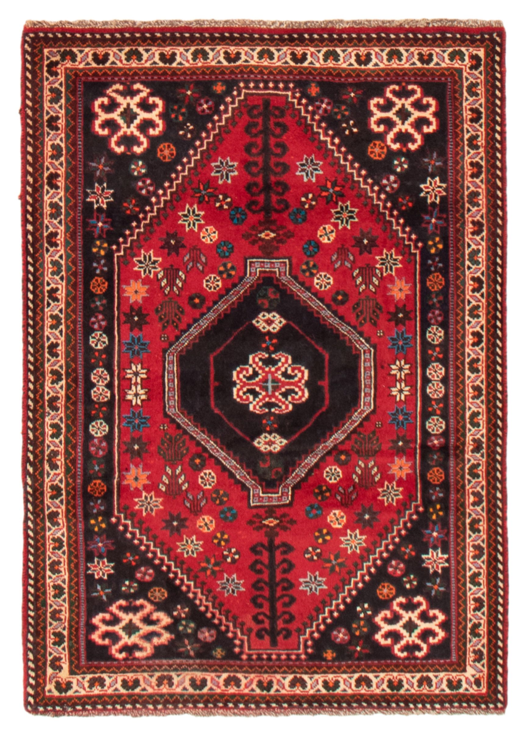 Akhjah Bordered Red Rug 3'7 x 5'3 Hand-Knotted Wool Rug eCarpet Gallery Area Rug for Living Room Bedroom 333727