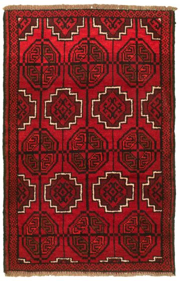 Bordered  Tribal Red Area rug 3x5 Afghan Hand-knotted 332674