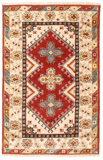 Bordered  Traditional Ivory Area rug 3x5 Indian Hand-knotted 347348