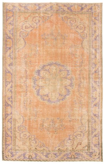 Bordered  Vintage Brown Area rug 6x9 Turkish Hand-knotted 358711