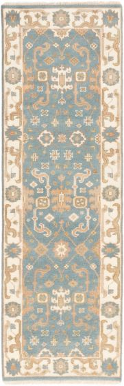 Bordered  Traditional Blue Runner rug 8-ft-runner Indian Hand-knotted 283774