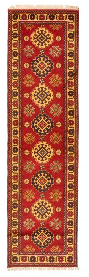 Bordered  Traditional Red Runner rug 10-ft-runner Afghan Hand-knotted 347174