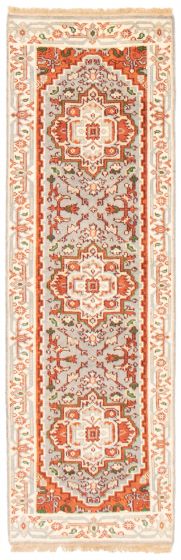 Bordered  Traditional Grey Runner rug 8-ft-runner Indian Hand-knotted 369724