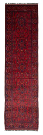 Bordered  Traditional Red Runner rug 10-ft-runner Afghan Hand-knotted 376993