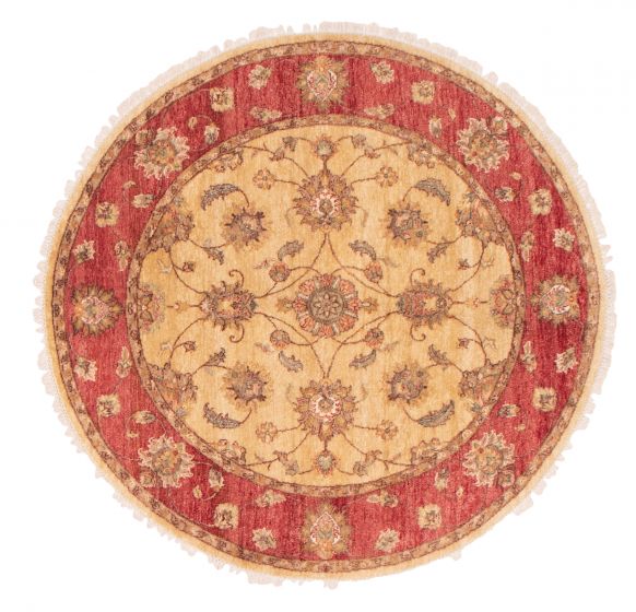 Bordered  Traditional Green Area rug Round Indian Hand-knotted 374937