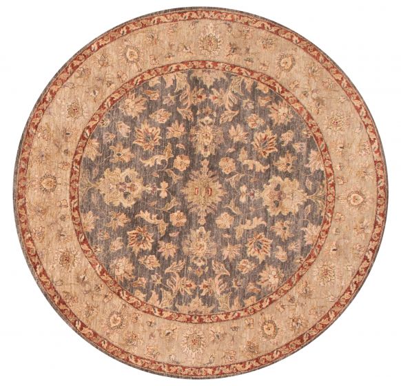 Bordered  Traditional Grey Area rug Round Indian Hand-knotted 375167