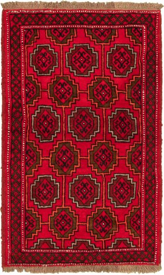 Bordered  Tribal Red Area rug 3x5 Afghan Hand-knotted 321668