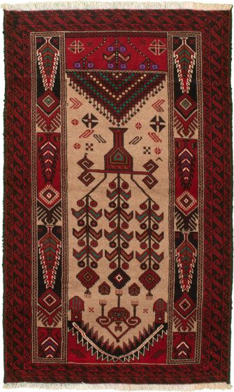 Bordered  Tribal Red Area rug 3x5 Afghan Hand-knotted 333805