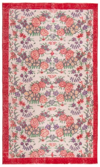 Bordered  Transitional Ivory Area rug 4x6 Turkish Hand-knotted 361377