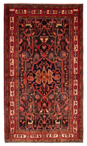Bordered  Traditional Black Area rug 5x8 Turkish Hand-knotted 394152