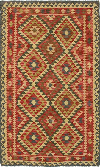 Traditional Red Area rug 5x8 Turkish Flat-weave 212600