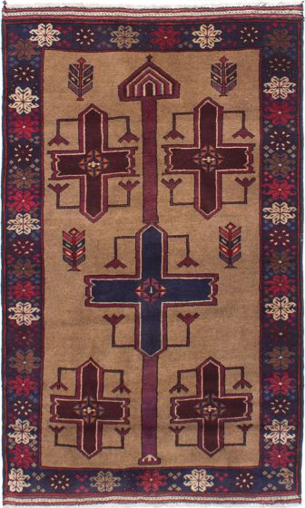 Bordered  Tribal Brown Area rug 3x5 Afghan Hand-knotted 278574