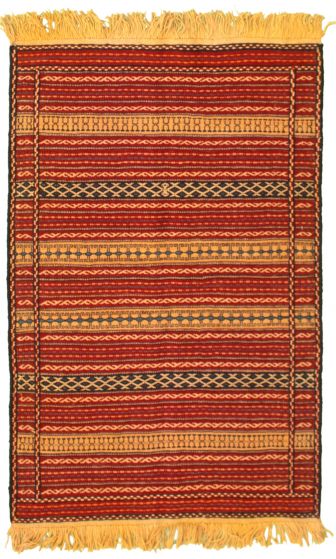 Flat-weaves & Kilims  Stripes Red Area rug 3x5 Turkish Flat-weave 334344