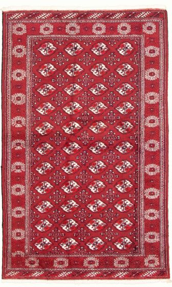 Bordered  Tribal Red Area rug 4x6 Afghan Hand-knotted 334744