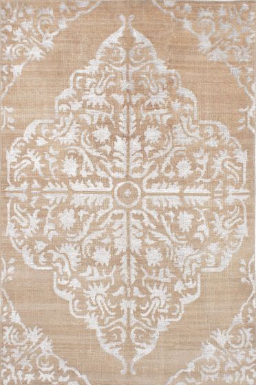 Transitional Ivory Area rug 6x9 Indian Hand-knotted 221928