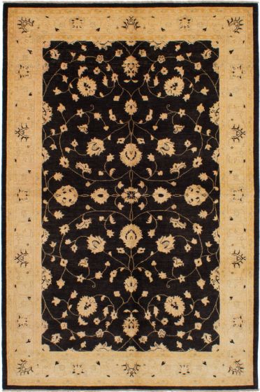 Bordered  Traditional Black Area rug 5x8 Afghan Hand-knotted 268305