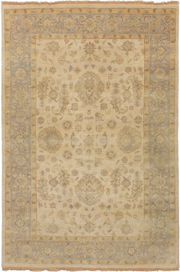 Bordered  Traditional Ivory Area rug 5x8 Indian Hand-knotted 272135