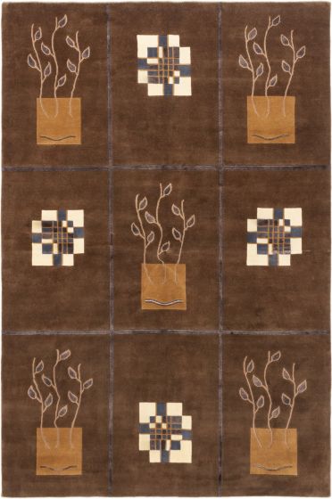Casual  Transitional Brown Area rug 5x8 Nepal Hand-knotted 281533