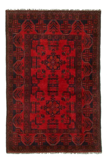 Bordered  Tribal Red Area rug 3x5 Afghan Hand-knotted 329617