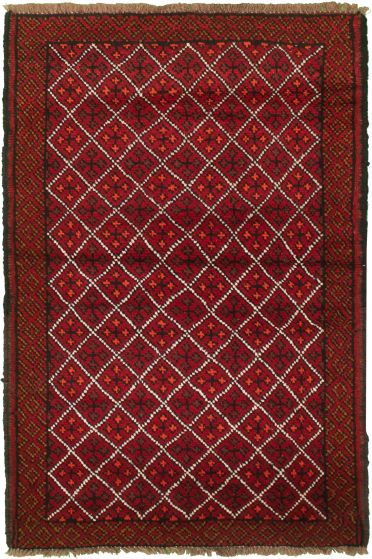 Bordered  Tribal Red Area rug 3x5 Afghan Hand-knotted 333939