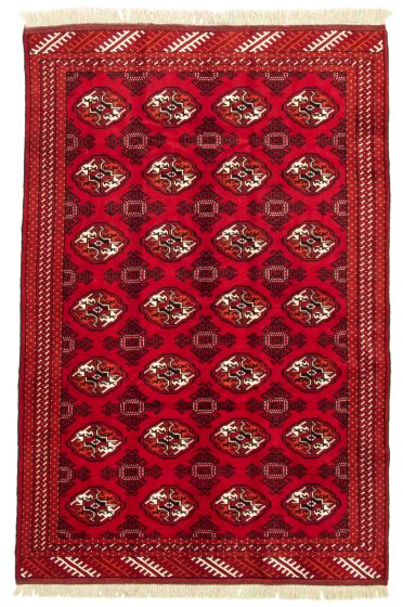 Bordered  Tribal Red Area rug 5x8 Turkmenistan Hand-knotted 334623