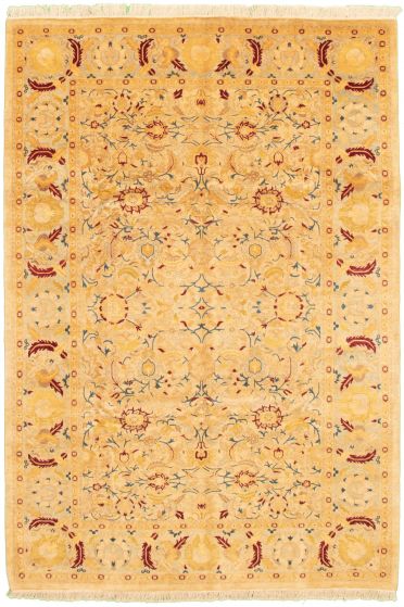 Bordered  Traditional Ivory Area rug 5x8 Pakistani Hand-knotted 336684