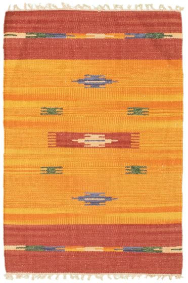Flat-weaves & Kilims  Tribal Orange Area rug 2x3 Turkish Flat-weave 339215