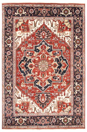 Bordered  Traditional Red Area rug Unique Indian Hand-knotted 344975