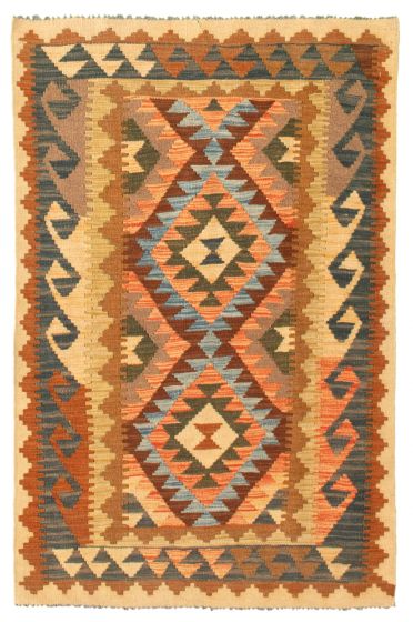 Bordered  Tribal Multi Area rug 3x5 Turkish Flat-weave 346263