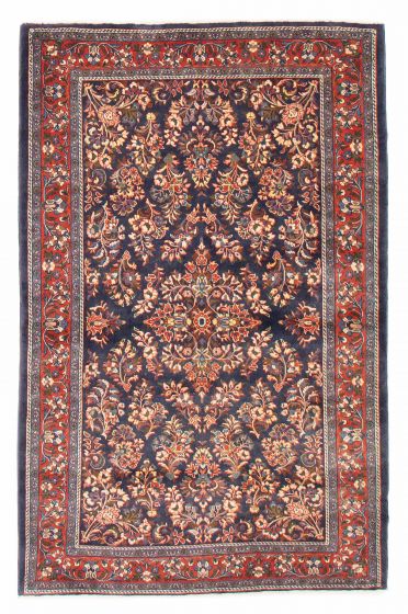 Bordered  Traditional Blue Area rug 4x6 Persian Hand-knotted 385036