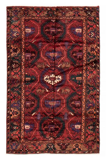 Bordered  Tribal Red Area rug 4x6 Turkish Hand-knotted 385726