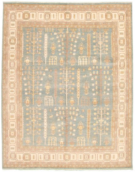 Bordered  Traditional Green Area rug 6x9 Pakistani Hand-knotted 330809