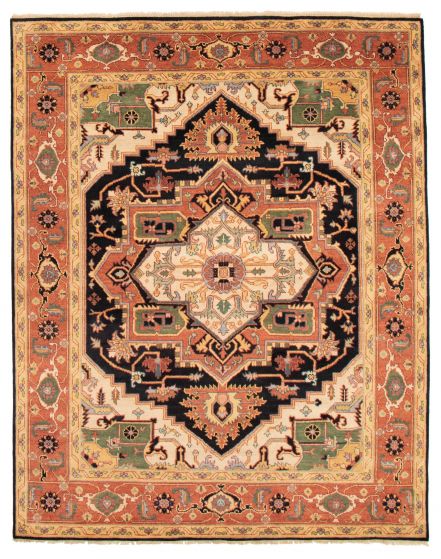 Bordered  Traditional Black Area rug 6x9 Indian Hand-knotted 362092