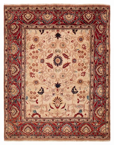 Bordered  Traditional Ivory Area rug 6x9 Indian Hand-knotted 391735