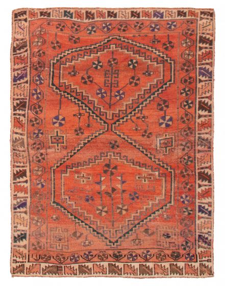 Geometric  Vintage/Distressed Brown Area rug 4x6 Turkish Hand-knotted 392507