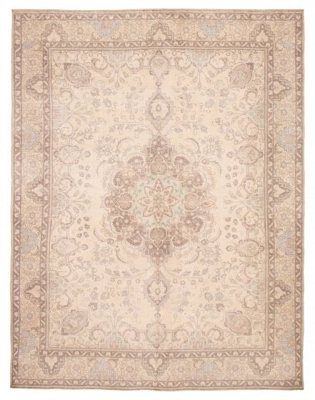 Traditional  Vintage/Distressed Ivory Area rug 9x12 Turkish Hand-knotted 392538