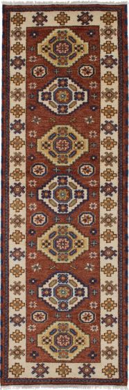 Bohemian  Geometric Brown Runner rug 9-ft-runner Indian Hand-knotted 270761