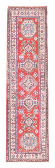 Bordered  Geometric Red Runner rug 10-ft-runner Afghan Hand-knotted 381939