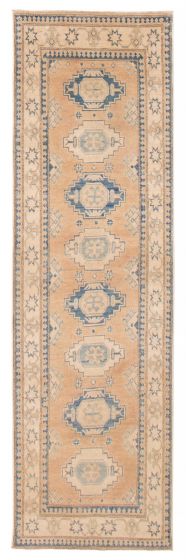 Geometric  Vintage Brown Runner rug 9-ft-runner Afghan Hand-knotted 392112