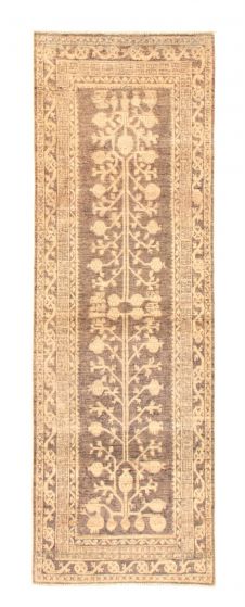 Bordered  Traditional Grey Runner rug 10-ft-runner Afghan Hand-knotted 346589