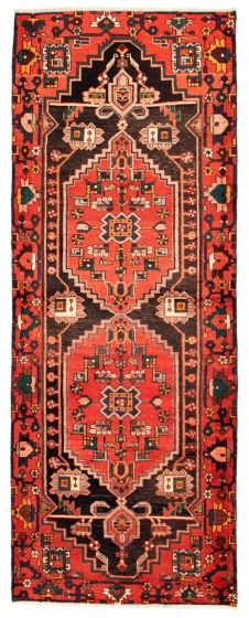 Bordered  Traditional Red Runner rug 10-ft-runner Persian Hand-knotted 352424