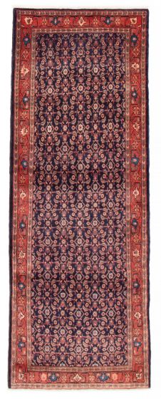 Bordered  Tribal Blue Runner rug 10-ft-runner Persian Hand-knotted 385057