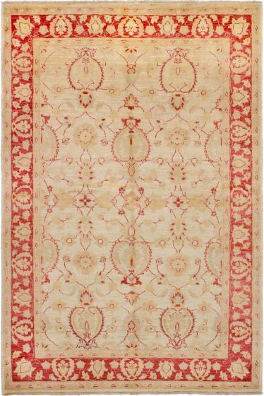 Bordered  Traditional Ivory Area rug 5x8 Afghan Hand-knotted 268326