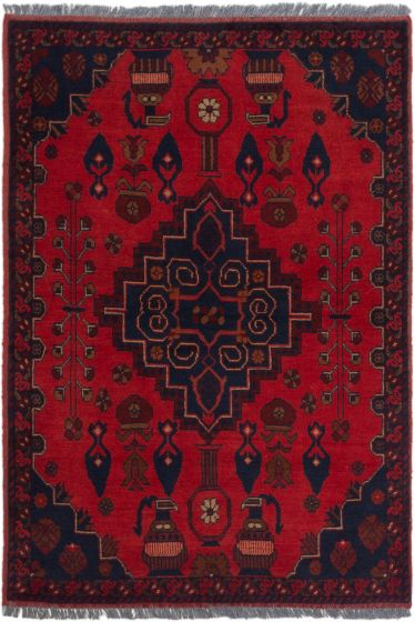 Bordered  Traditional Red Area rug 3x5 Afghan Hand-knotted 281328