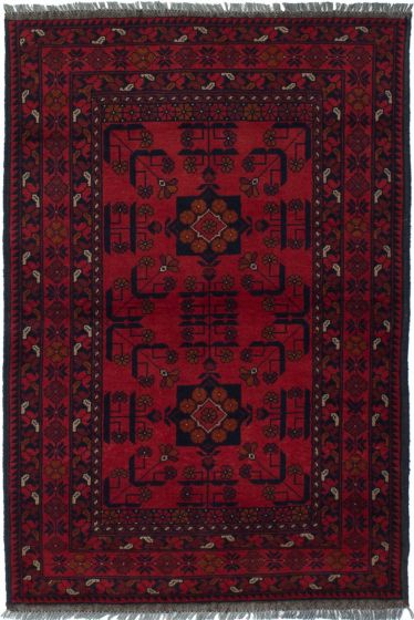 Bordered  Tribal Red Area rug 3x5 Afghan Hand-knotted 282206
