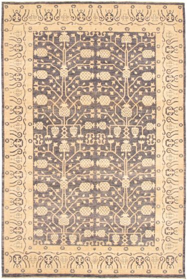Bordered  Traditional Ivory Area rug 5x8 Pakistani Hand-knotted 319941