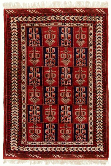 Bordered  Tribal Red Area rug 3x5 Turkmenistan Hand-knotted 332585